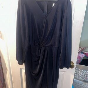 Black Wrap Midi Dress with Dolman Sleeves